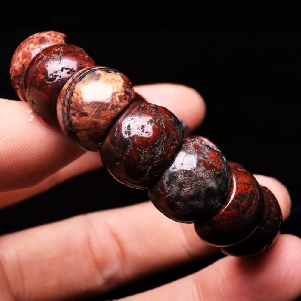 16x8x13mm Natural Cinnabar Bloodstone Quartz Crystal Bangle Bracelet Handmade - Picture 6 of 10